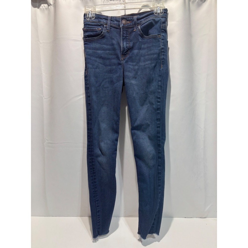 Express Cropped Legging Jeans Womens 0 Blue High Rise Raw Hem Dark Wash Skinny
